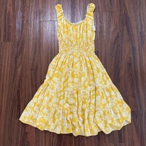 Lapis Women's L Yellow Floral Tired Ruching Coquette Cottagecore Prairie Dress
